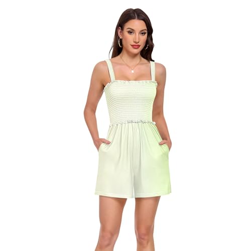 Combinaison short verte respirante col carré pour vacances de plage