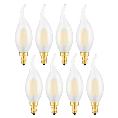 Crlight 2W Dimmable Led Candelabra Bulb 3000K Soft White, 250Lm 25W Incandescent Equivalent, E12 Chandelier Base Candle Bulbs, C35 Frosted Glass Flame Shape Bent Tip, 360 Degrees Beam Angle, 8 Pack #TOP17