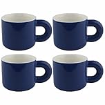 AiXception Ceramic Coffee Mugs, Set of 4, 320 ml, Blue, Modern Geometric Style, Microwave Safe