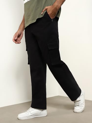 Image of NOBERO Men's Straight Fit Mid Rise Wanderer Travel Cargo Pants | Multiple Pockets | | Lowers for | Casual Wear | Sports | Gym | Trek | Lowers