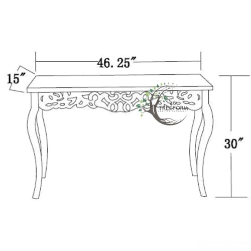 Image of Wooden Carved Console Table in Solid Mango Wood with Antique White Distress Finish for livingroom, Hall, enterway, Office (Large 4ft)