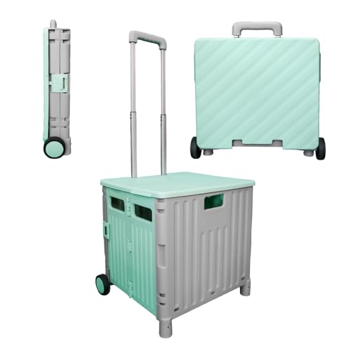 Carro de la compra plegable, rojo y negro, capacidad de 40 kg, carrito de plástico con 2 ruedas con tapa y mango telescópico, carrito de compras ligero para comestibles, profesores, viajes