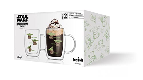 Joyjolt Awake! Grogu Coffee Mug Set Of 2 Double Wall Mug. 13.5Oz Large Espresso Cups, Cappuccino Or Latte Cup. Mandalorian Star Wars Mugs, Insulated Coffee Mug, Clear Glass Cups Coffee Cup Set #TOP1