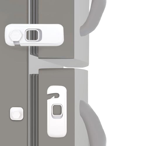 Fridge Child Lock for Refrigerator Freezer and Cabinet 2 Pack Adhesive Baby Proof Latches White