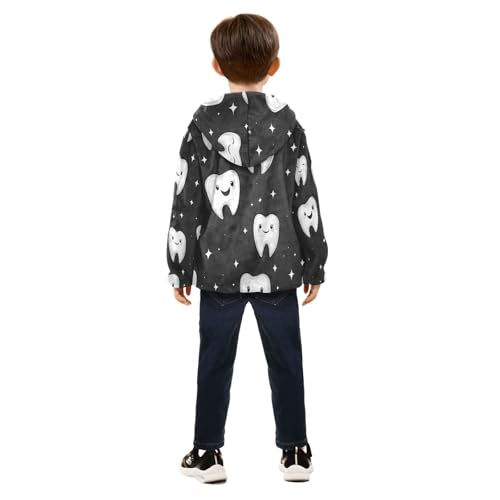 Toothy Faces on Black Toddler Fleece Jacket Girl Boys Hooded Fleece Jacket Coat Warm Outwear Zip-up 3-10T4