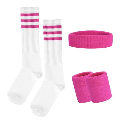 Lufdegim Schweissband und Socken Set, 80er 90er Jahre Schweißband Gestreiftes Stirnband, Armband, Gestreifte Hohe Socken für Damen Herren Sport Laufen Radfahren Karneval Kostüme Party Lufdegim Schweissband und Socken Set, 80er 90er Jahre Schweißband Gestreiftes Stirnband, Armband, Gestreifte Hohe Socken für Damen Herren Sport Laufen Radfahren Karneval Kostüme Party