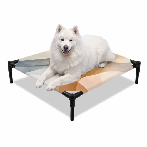 Outdoor Elevated Dog Bed, Retro Ombre Blue Brown Waves Waterproof