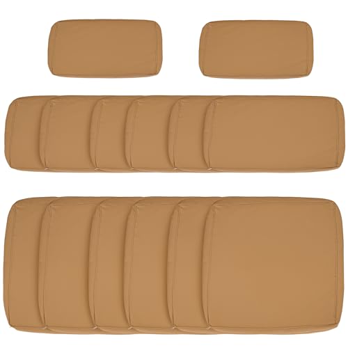 Outsunny Lot de 14 Housses de Rechange Coussins Salon de Jardin - 6 Housses Coussin d'assise, 8 Housses Coussin Dossier - Housses zippées Polyester déperlant Marron