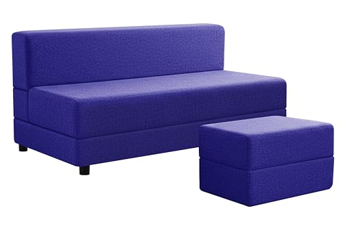 Image of 5X6-Feet Leg Sofa Cum Bed with Ottoman | Jute Fabric 3 Seater Convertible Sofa Bed | Modern Space Saving Furniture for Living Room | Purple