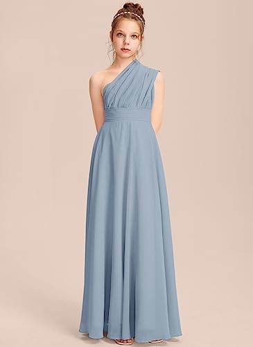 Halter One Shoulder Junior Bridesmaid Dress V Neck Floor Length Flower Girl Dresses for Wedding Teen Girls Party4