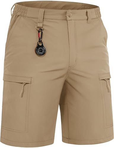 TACVASEN Mens Work Shorts Stretch Fishing Sailing Shorts Cargo Elasticated Shorts Summer Breathable Shorts,Khaki,38