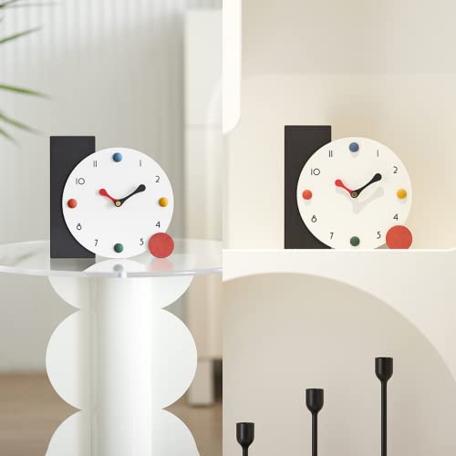 Decorative Desk Clock - Chic Real Wood Table Clock, Bettery Operated, Non-Tick Shelf Desk Table Mantel Clock For Home, Office, Living Room, Bed Room (Black) #TOP3