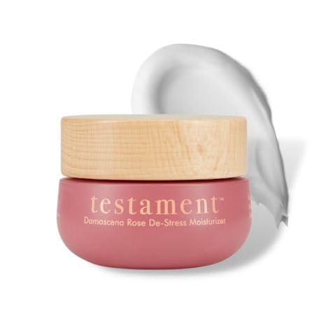 Testament Beauty Damascena Rose De-Stress - Hidratante facial antienvejecimiento crema facial para el cuello para suavizar la piel y reducir las