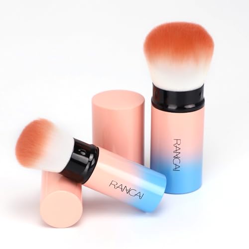 DOINEUFL 2Pcs Makeup Brushes Set-Retractable Kabuki Foundation Brush for Women,Travel Minis Kabuki Brush for Cheeks Make Up,Face & Body Brush for Bronzer,Contour,Edges,Blending,Powder Blush,Setting