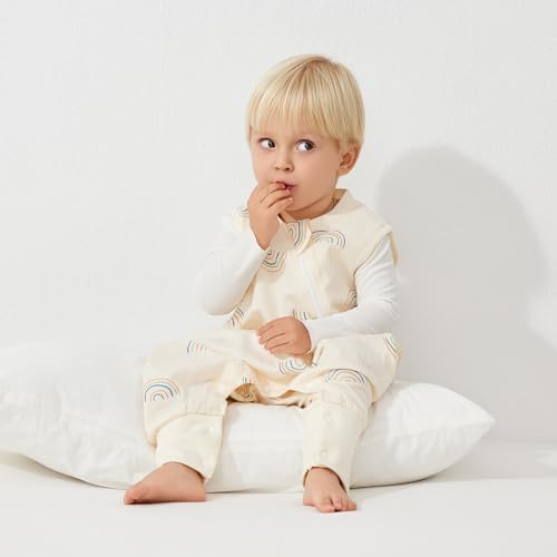 Image of Duomiaomiao 2 Pack 0.5 TOG Toddler Sleep Bag 12-24 Months 100% Cotton Lightweight Baby Sleep Sack with Feet, Breathable Comfy Toddler Wearable Blanket
