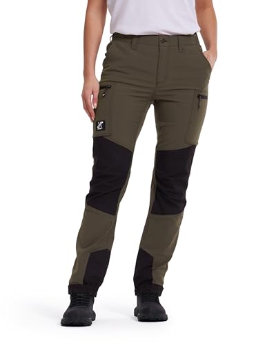 RevolutionRace Nordwand Stretch High-Waist Outdoor Hose für Damen. Robuste und langlebige Wanderhose und Trekkinghose Mit hoher Taille für alle Outdoor-Aktivitäten Moss Grey/Black L