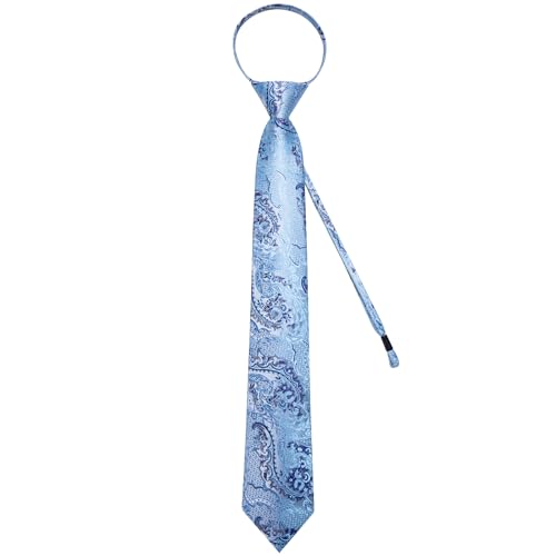 Image of DiBanGu Mens Zipper Ties Silk Adjustable Necktie Pocket Square