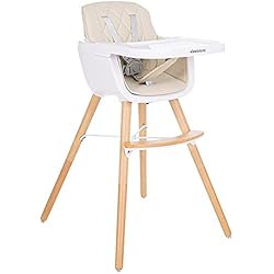 Trona Lovely Kikka Boo KikkaBoo Trona Bebé de Madera 2 en 1 WOODY, Silla Alta hasta 36 meses, Trona Convertible, Silla Baja, Bandeja Extraíble, Beige