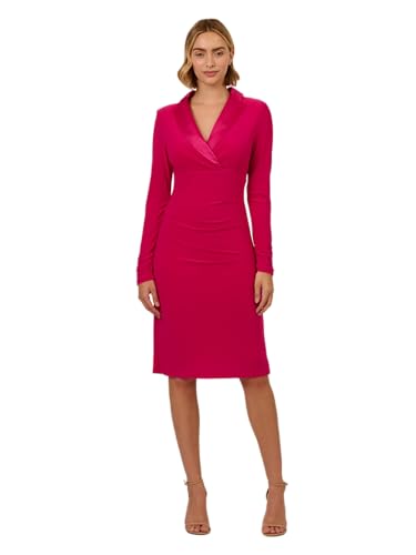 Image of Adrianna Papell Stretch Jersey Tuxedo Cocktail Dress with Shawl Collar