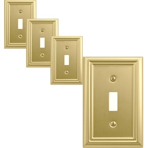 OKAWYC Single Toggle Light Switch Cover Adler Metal Wall Plate 4-Pack Brushed Brass 1 Gang for Light Switch Cover Decorative Wallplate Durable