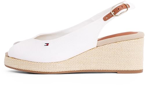 Tommy Hilfiger Alpargatas de cuña Mujer Flag Mid Slingback con Correa Ajustable, Blanco (Ecru), 40