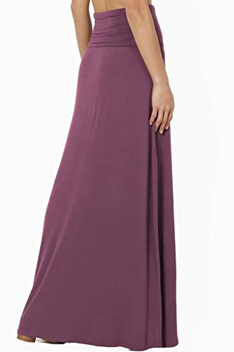 TheMogan Women's Casual Lounge Solid Foldable High Waist Draped Jersey Relaxed Long Maxi Skirt4