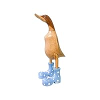 VIVIANYO HD Wooden Crafted Duck Figurine with Spotty Wellies Funny Standing Duck Statues Decorative Resin Rain Boot Animal Sculpture Collectible Crafts Waterproof Garden Lawn Ornament (Blue, 7.9Inch)