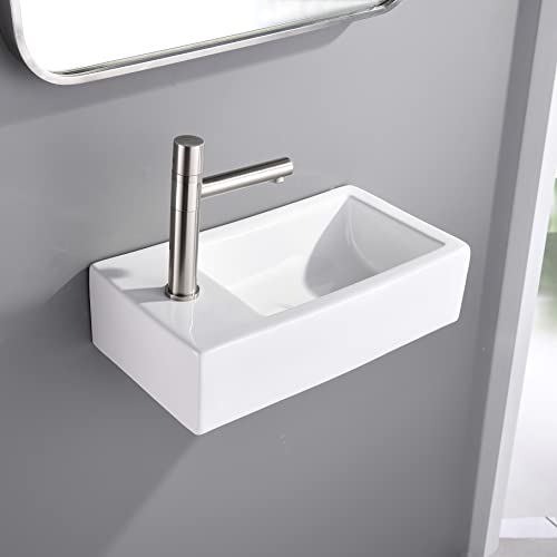 Friho Waschbecken, Wandmontage, Waschbecken, weiße Eckwandmontage, Badezimmergefäß, Waschbecken, kleines rechteckig, Porzellan, Keramik, Waschbecken, linke Handwandmontage, Waschbecken, 422 l (weiß) Cover