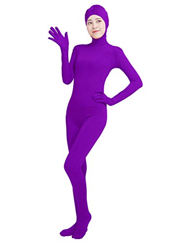 Ensnovo Womens Adult Open Face Full Body Spandex Suit Zentai Bodysuit Costumes Purple,XXXL