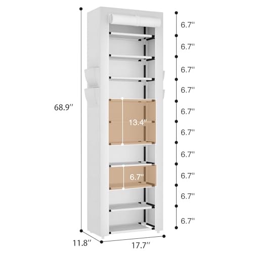 Image of ROJASOP Shoe Rack with Covers 10 Tier Large Shoe Organizer Tall Shoe Closet Storage for 20-22 Pairs Shoe and Boot, Free Standing Shoe Rack Organizer for Closet, Entryway, Bedroom, White