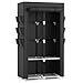 VTRIN Portable Closet Wardrobe Closet for Hanging Clothes with 4 Storage Shelves, 2 Hanging Rods and 6 Pockets, Stable and Easy Assembly Clothes Rack with Cover Free Standing Closet for Bedroom, Black