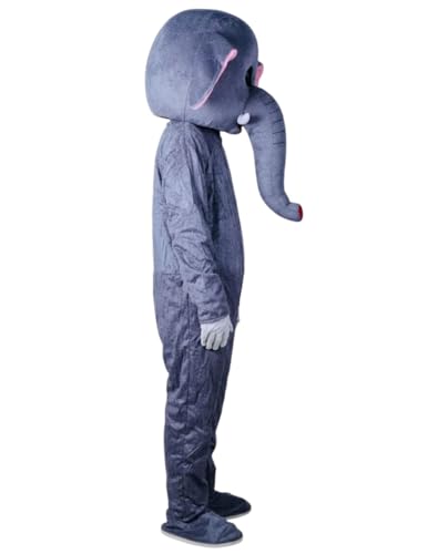 Image of BookMyCostume Elephant Cartoon Mascot Costume For Theme Birthday Party & Events|Adults|Full Size Adults, Grey,Fleece