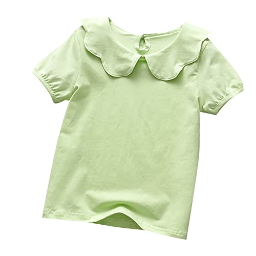Babies, Toddlers, and Girls' Solid Short-Sleeve Tee Shirts Clothes Lapel Cotton Tee Shirts Tops Casual Summer Spring Tee Green