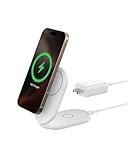 Belkin Magnetic Foldable Wireless Charging Stand 15W - MagSafe-Compatible Qi2-Certified Charger, Wireless Charging Stand for iPhone 16, Galaxy S25, & More - Standby Mode Ready w/PSU Included - White