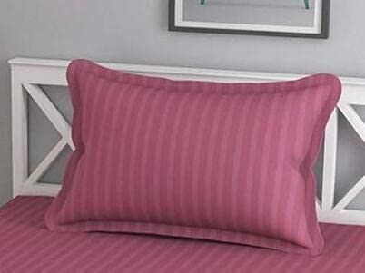 Image of DECOR2ADMIRE 300 TC Premium Glace Cotton All Round Elastic Fitted Plain Stripe Pastel Shades Queen Size Bedsheet with 2 Pillow Covers (Blush Pink, Single 60 inch x 90 inch)