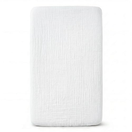 Image of Muslin Bassinet Sheet Compatible with Maxi-Cosi Iora & Iora Air Bedside Sleeper - 100% Cotton Rectangular Mattress Pad Cover (33 inchx20 inch), Breathable & Soft, Boho (1 Pack White)