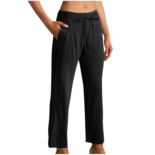 Womens High Waisted Wide Leg Pants Casual Loose Palazzo with Pockets Elastic High Waist Drawstring Lounge Trousers