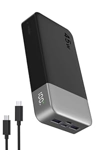 NOBIS 45W Power Bank Powerbank 20000mAh Schnellladung, 2×USB‑C (in/Out) & 2×USB‑A, Digitalanzeige & Kleinstrommodus, Kompatibel mit Phone 17 S25