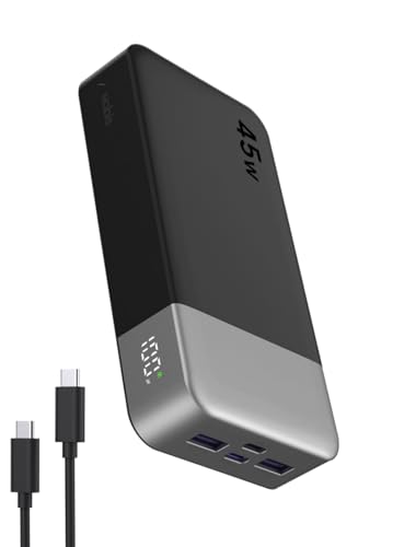 NOBIS 45W Power Bank Powerbank 20000mAh Schnellladung, 2×USB‑C (in/Out) & 2×USB‑A, Digitalanzeige & Kleinstrommodus, Kompatibel mit Phone 17 S25 1