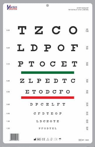 KASHSURG Snellen Chart with Red Green Lines 10 Feet_162_Pack of 40