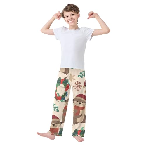 ZZXXB Otter Holly Leaves Boys Long Pants Soft Trousers Elastic Waist Kids Lounge Bottoms with Pockets S-XL3