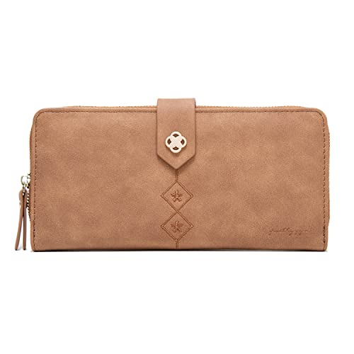 Cornerlife Women Vegan Suede Leather Wallet Large Checkbook Clutch Wallet Zipper Around Credit Card Holder Wallets For Women With Snap Closure (Reddish Brown) #TOP2