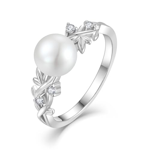 Pearl Leaf-Shaped Ring, specially designed for women, 925 sterling silver pearl ring, freshwater pearl ring, suitable for weddings, engagements, and anniversaries