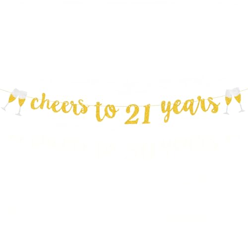 21st Birthday Decorations, Cheers to 21 Years Banner for Women Men, Pre-Strung,21st Banner for Birthday Wedding Anniversary Party Supplies Decorations