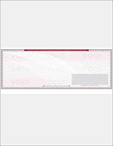 500 Blank Check Stock - Check in Middle Art Deco- Paper Weight # 70"High Security" Check Paper Grey/Red Art Deco