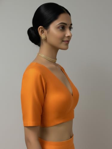 Image of Thevasa Women's Everyday Divine Depth V Neck Half Sleeves Blouse