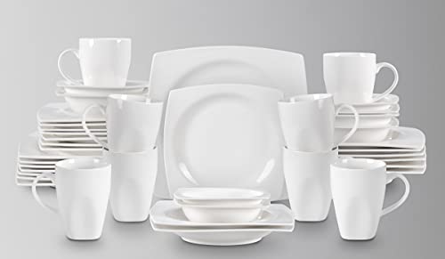 HomeVss, New Bone China Dinnerware SEt, Rim Square Shape, 40pc Set