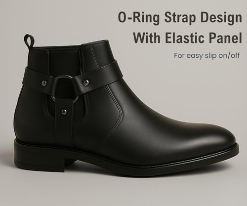 Image of Kraasa The Harness - Men's Stylish Vegan Leather Chelsea Boots with Side Zipper & O-Ring Strap Elastic Panel Ankle Boot (Tan /Black /Brown)