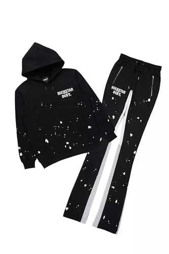 Men's Raffer Black/White Hoodie/Super Stacked Flare Pant Set2