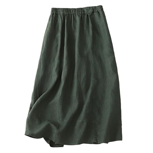 Women's Lace Cotton Linen Midi Skirt High Waisted A Line Flowy Swing Boho Long Beach Summer Petite Skirts for Women